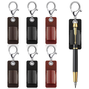 Creative Portable Leather Pen Holder PU Leather Badge Pencil Holder Simple Pencil Storage Cover Glasses Hanging Cover