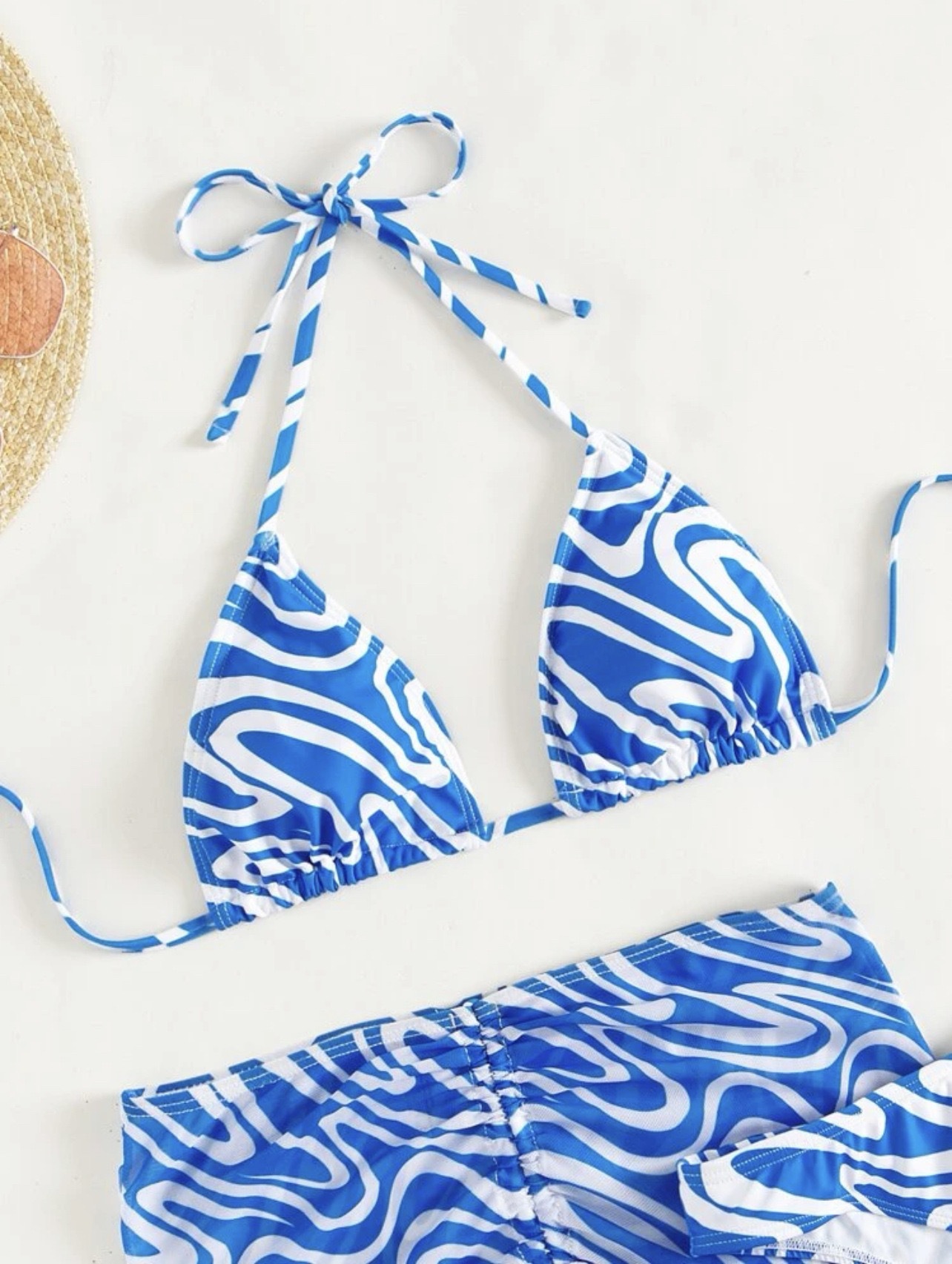 2024 European and American New Full Print Pattern Strap Triangle Bikini Bikini Swimsuit Beach Skirt AliExpress Cross Border