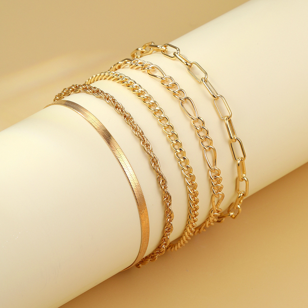 new thick chain personalized bracelet creative simple multi-layer snake bone chain bracelet suit 5-piece set_voghion.com