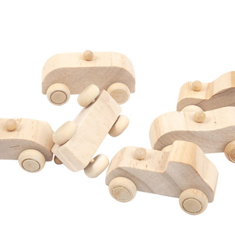Children's wooden log color graffiti mini car kindergarten hand-painted diy painting wooden toys