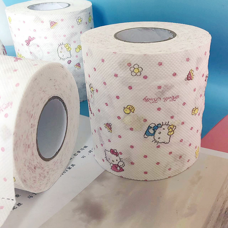 Printed Roll Paper KT Cat Cartoon Printed Paper Towel Student Toilet Paper Toilet Paper with Core Roll Paper Household Roll Paper Face Paper