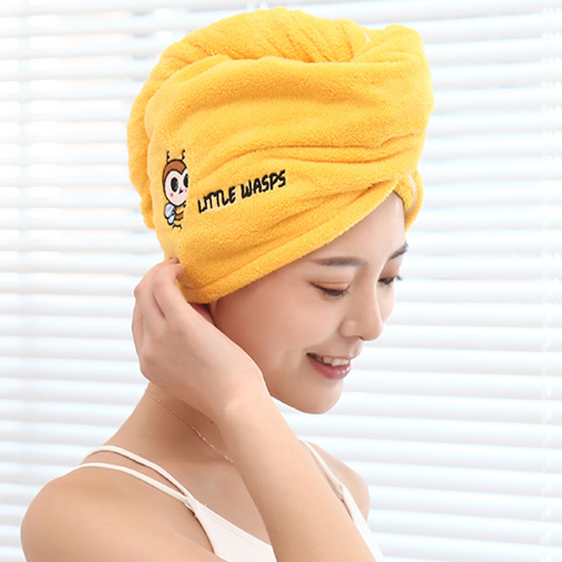 Coral Fleece Shower Cap Cute Quick-drying Embroidery Hair-drying Shower Cap Turban Shower Cap Wash Turban