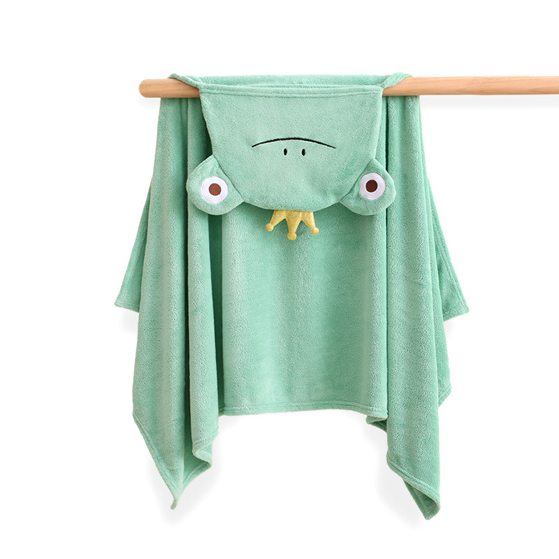 Children's Bath Towel Hooded Poncho Baby's Cloak Baby Men's and Women's Cartoon Coral Fleece Bathrobe Thickened Hair-free