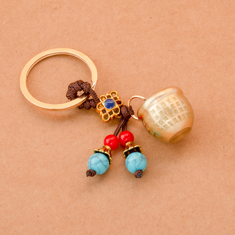 All Brass Mini Baifu Cylinder Bag Keychain Pendant Baifu Cylinder Lucky Treasure Keychain Stall Heat Dissipation