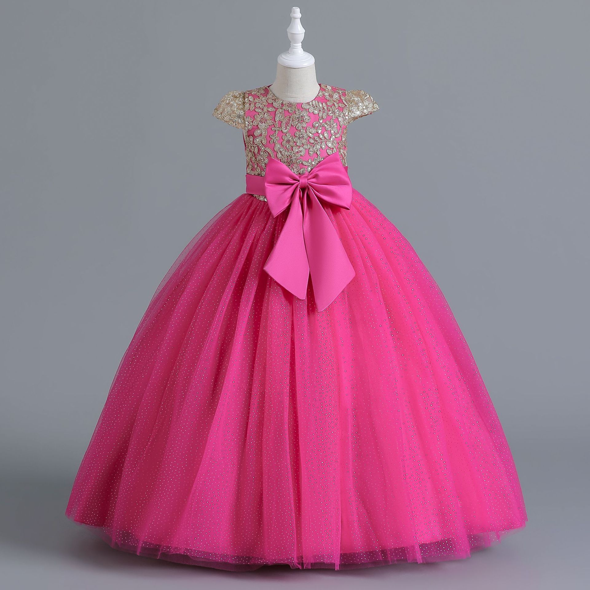 European and American Girl's Dress Large Children's Sleeveless Sequin Wedding Dress Flower Girl's Table Performance Princess Dress Long Dress