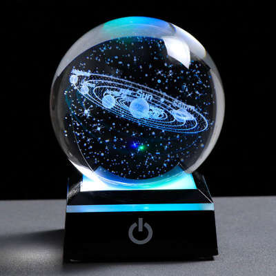 Creative cross-border wholesale 3D carved luminous crystal ball Galaxy solar system birthday gift executive home decoration