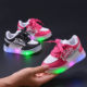 Girls' Letter Luminous Shoes 2024 Spring New Girls' Soft-soled sneaker-sided Casual Children's Lights Shoes