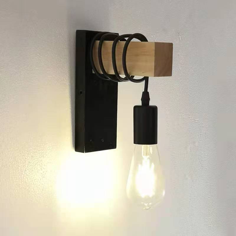 Modern Simple Retro Wall Lamp Bedroom Living Room Bedside Lamp Creative Distinctive Wrought Iron Wooden Nordic Wall Lamp Staircase Lamp