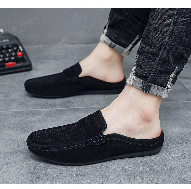 Men's loafers half support breathable closed toe slip-on loafers slip-on half slippers men's heel-free loafers men_voghion.com