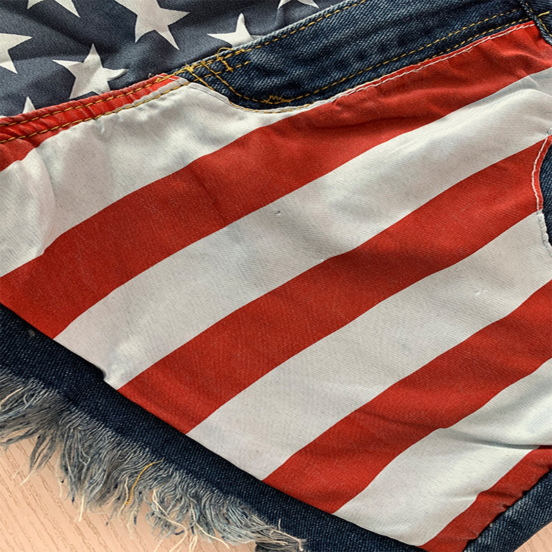European and American Jeans Amazon wish Independent Station Cross-border American Flag Tassel Star Printed Denim Women's Shorts