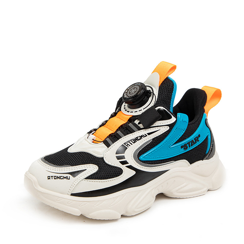 Swivel Button Children's Sports Shoes Mesh New Teen Casual Running Shoes Spring and Autumn Soft Sole Single Shoes for Boys and Girls