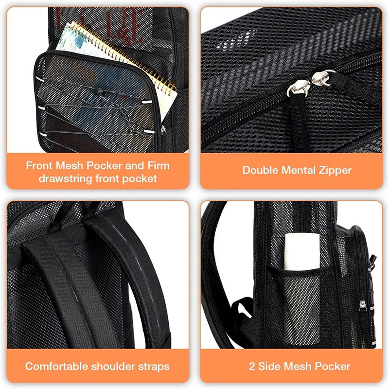 Cross-border Amazon in stock mesh backpack swimming fitness sports mesh bag breathable mesh computer bag beach bag