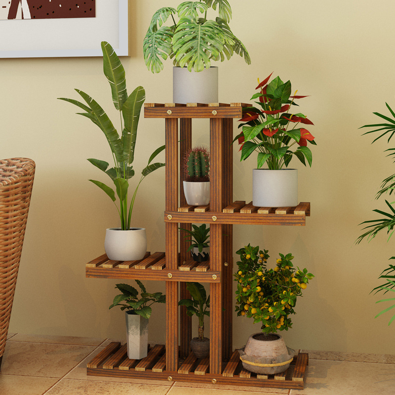 Balcony Flower Shelf Multi-layer Storage Rack Household Indoor Fleshy Floor Flower Pot Rack Solid Wood Living Room Decoration Space-saving