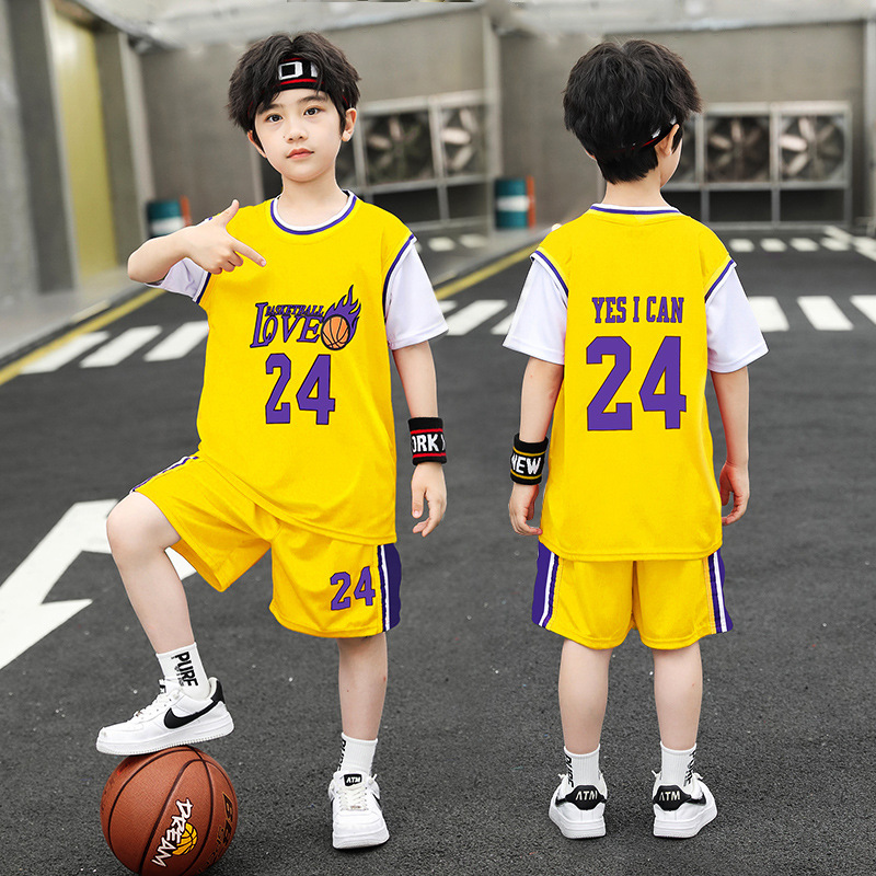 Children's Basketball Suit Fake Two Men's and Women's No. 24 Jersey Kindergarten Middle School Students Performance Training Suit