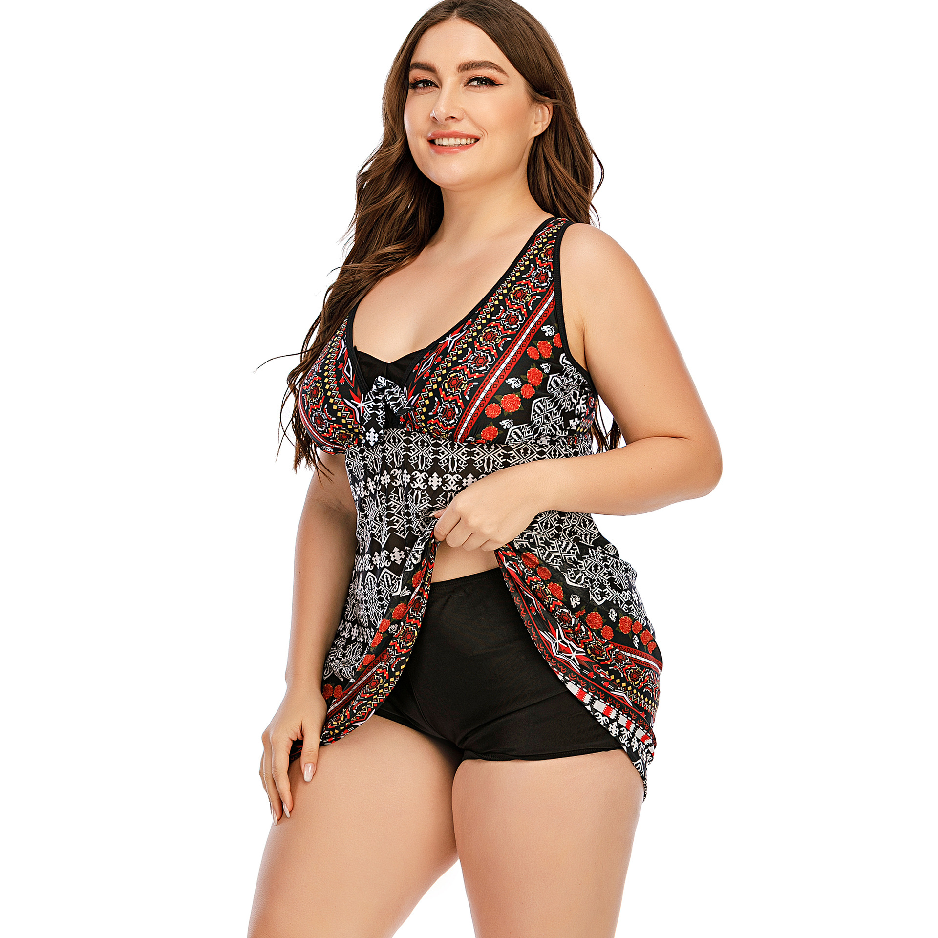 20021 cross-border dedicated swimming wading conservative European and American in stock women's skirt split boxer swimsuit one-piece delivery