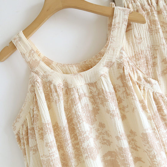 Simple Printed Pajamas Women's Spring and Summer Loose Casual Home Clothes Sling Set Women's Cotton Yarn Two-piece Set