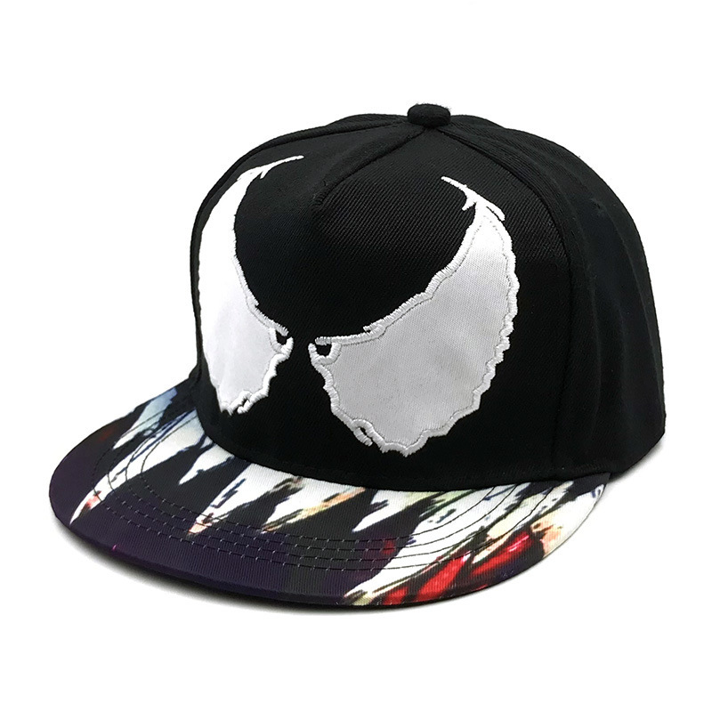 外贸款翅膀刺绣棒球帽 漫威平沿嘻哈帽 毒液棒球帽印花遮阳潮帽子