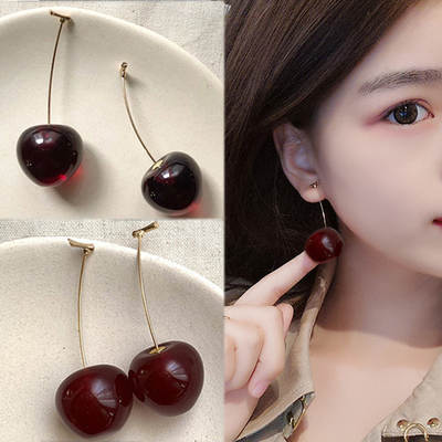 TikTok with Cute Vigorous Cherry Earrings Elegant Internet Celebrity Long Cherry Earrings 2023 New Earrings