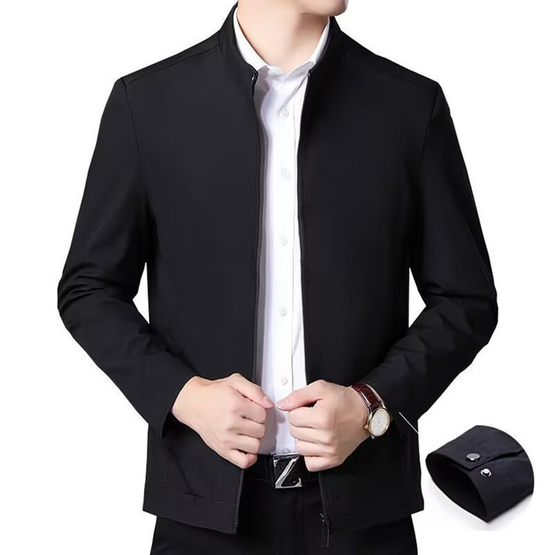 Spring and Autumn jacket men's new middle-aged and elderly men's jacket loose casual top business stand collar dad wear windbreaker