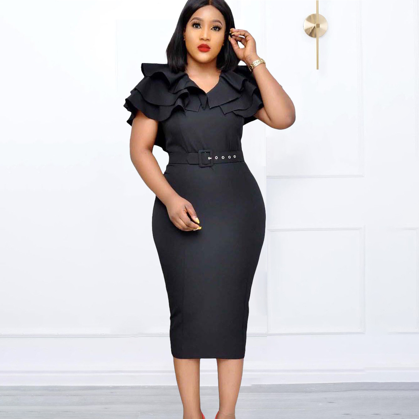 D012 spot European and American women's clothing Amazon wish summer new fashion layer collar African large size dress