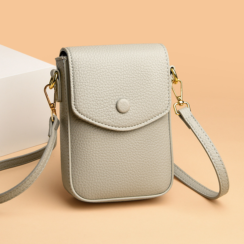 Small bag women's soft leather mobile phone coin purse 2023 new niche versatile multi-layer mini vertical shoulder messenger bag