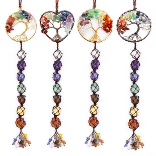 7 Color Stone seven color crystal stone hand woven pendant Natural Stone Tree of Life car hanging dream catcher