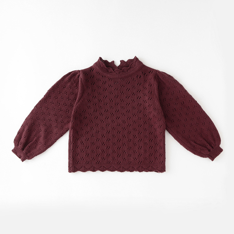 Children's clothing autumn and winter children's sweater lace hollow girl's sweater puff sleeve top Internet celebrity same style one-piece delivery