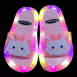 Light-emitting adult and children slippers parent-child couple fashion slippers strawberry cat light-emitting slippers light-on slippers