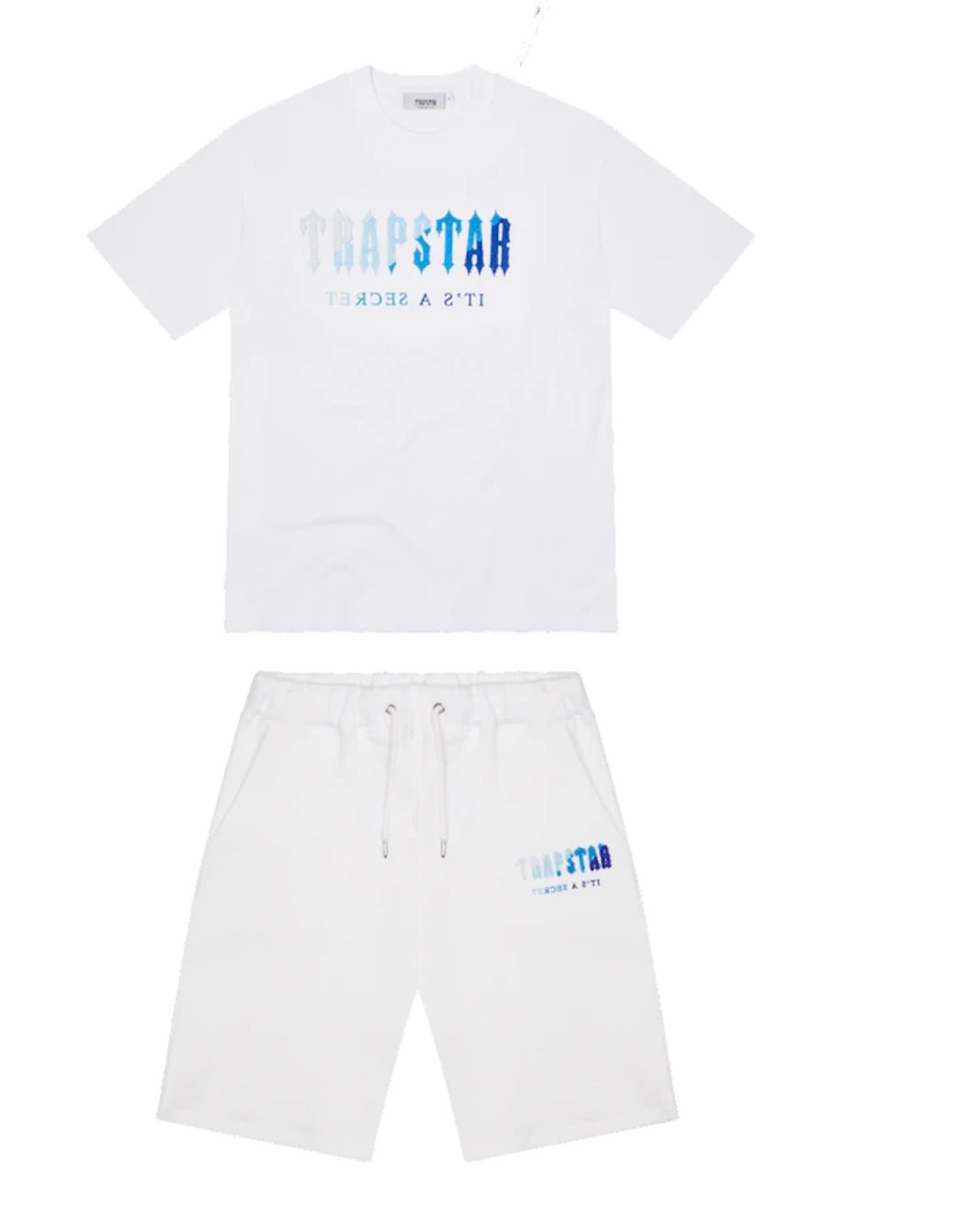 2023 cross-border Amazon new white blue gradient short sleeve shorts suit sports casual men's and women's