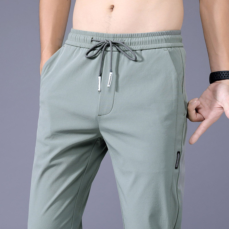 2024 Summer Ice Silk Thin Sports Pants Men's Straight Loose Elastic Non-ironing Casual Pants Men's Crock Pants