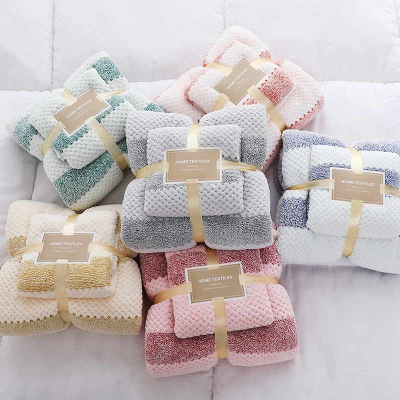 Warp knitted coral fleece thickened pineapple towel bath towel set beach towel is softer than pure cotton absorbent logo set