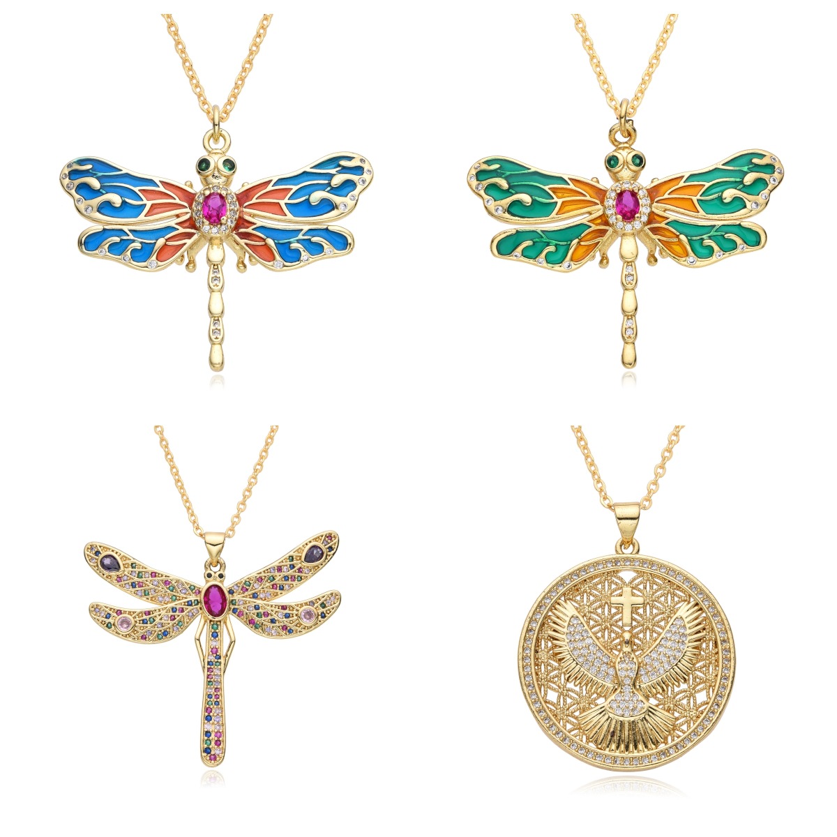 New women's fashion jewelry copper micro-inlaid color zircon pendant Dragonfly luxury design necklace temperament clavicle chain