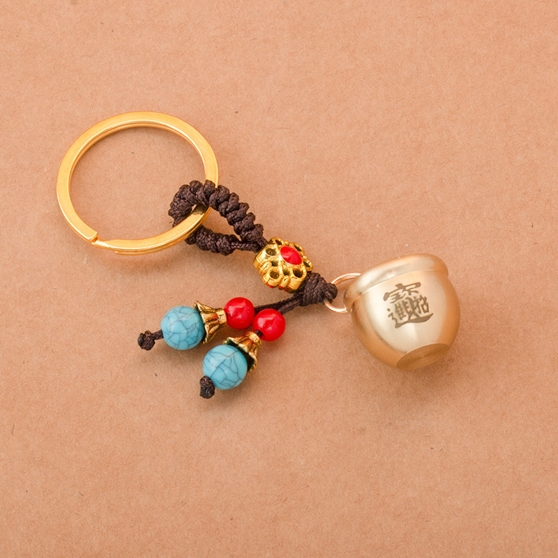 All Brass Mini Baifu Cylinder Bag Keychain Pendant Baifu Cylinder Lucky Treasure Keychain Stall Heat Dissipation