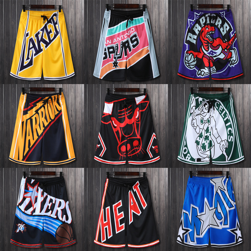Retro Basketball Sports Shorts Male Lakers Warriors Grizzlies Raptors Tat Spurs Heat 76ers Team Shorts