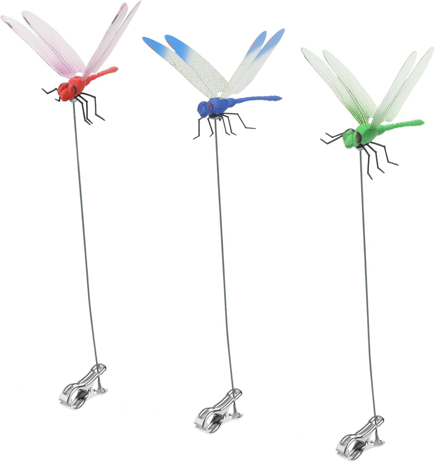 Simulation Dragonfly plug clip, Dragonfly clip can drive horseflies and flies, outdoor 3D dragonfly garden decoration