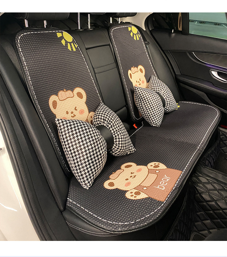 Summer black car seat cushion simple and comfortable ice silk mesh cloth edging four seasons Universal cartoon bear car seat cushion_voghion.com