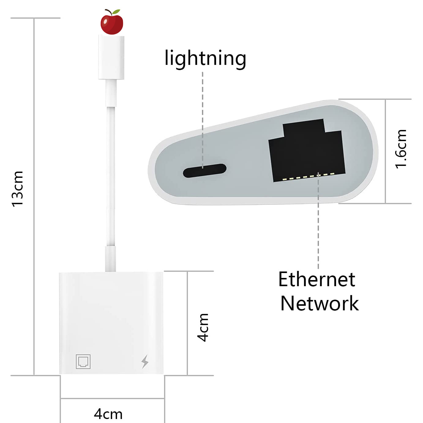 lightning to rj45 network card connector suitable for Apple mobile phone connection network with power supply cable