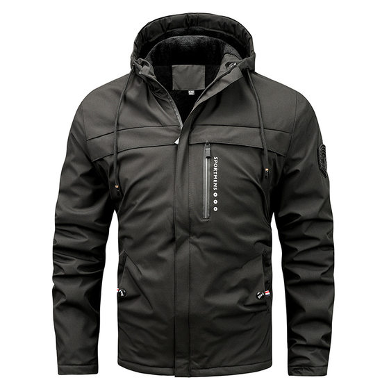 2023winter New plus size fleece-lined hooded jacket outdoor casual men's jacket jacket jacket
