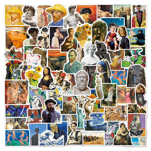 Cross Border 104 Oil Painting Art Stickers Famous Painting Mona Lisa Water Cup Trunk Art School Van Gogh Stickers