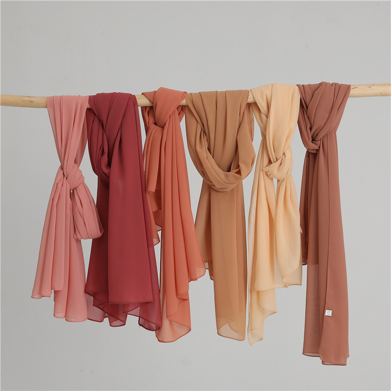 Pearl chiffon scarf solid color rectangular scarf women's shawl basic monochrome all-match scarf wholesale