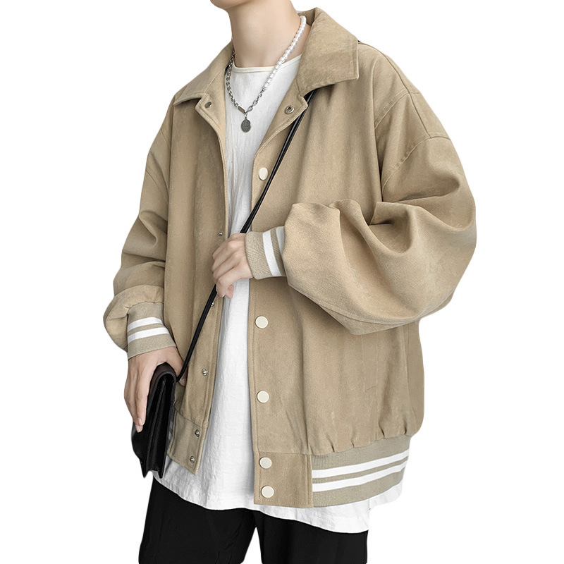 Baseball Suit Jacket Men's Spring Thickened Trendy Brand Solid Color Lapel Jacket Hong Kong Style Loose Retro New Student Jacket