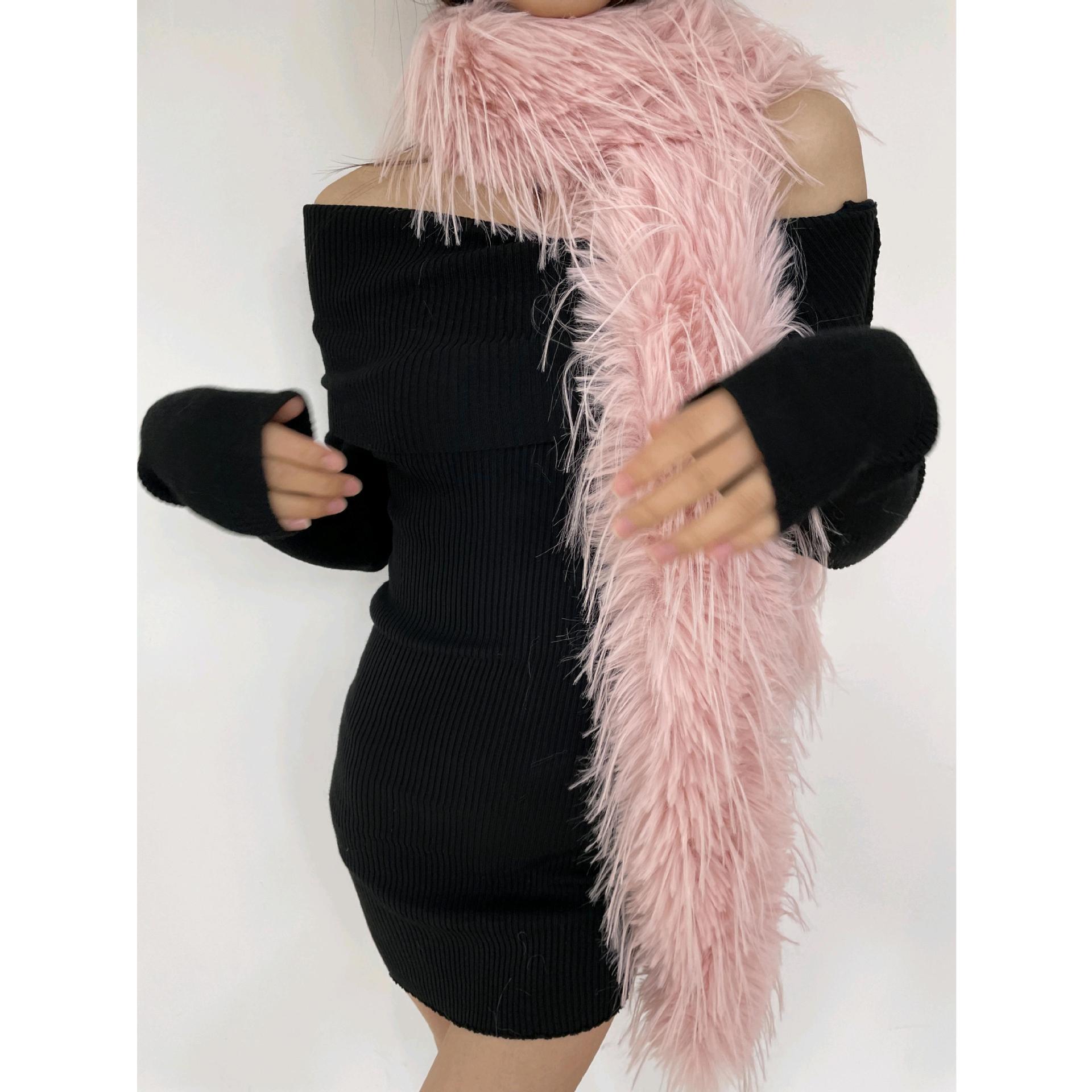 24 New Style Personality Spice Girl Long Mao Mao Scarf Imitation Mink Hair Thickened Soft Waxy Warm Plush Solid Color Wool Neck