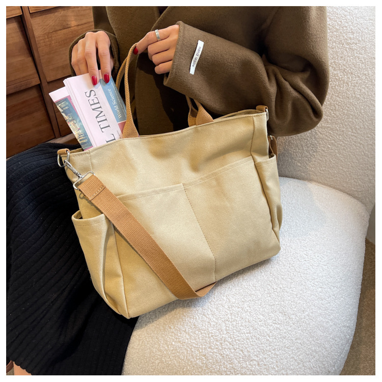 Damentasche Großhandel Große Kapazität Trendy Modische Canvas Tasche Koreanische Ins Style Retro Einfache Pendeln Casual Umhängetasche_voghion.com