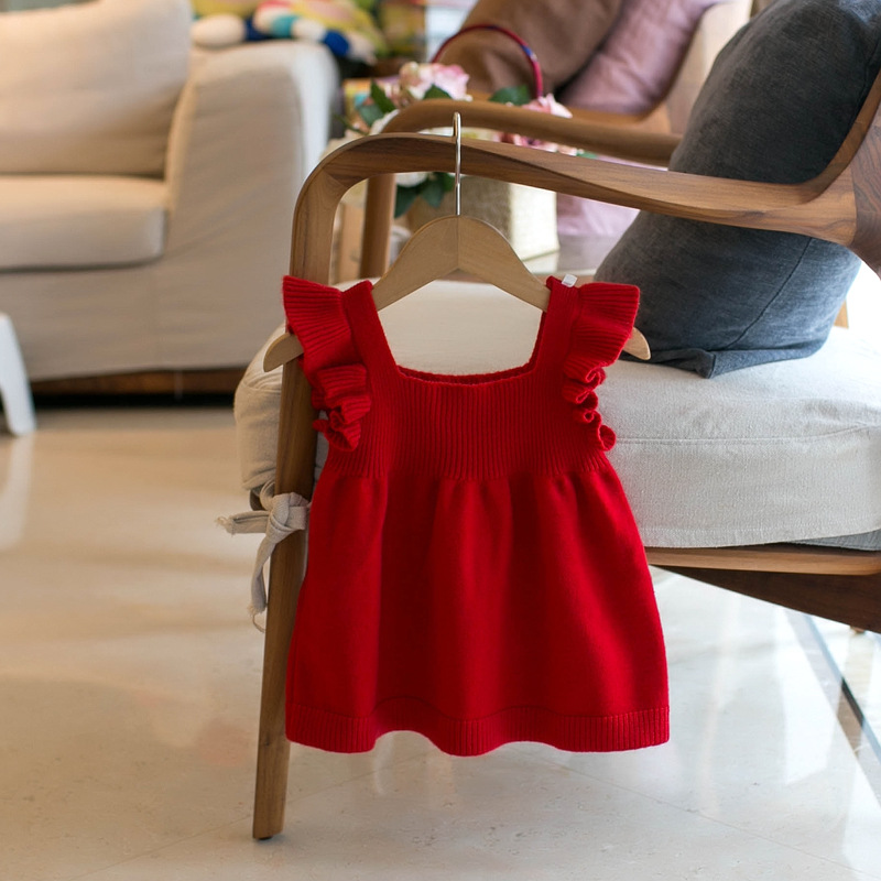 A generation of 2023 Spring children's clothing children's sweater girls sundress pure color J385