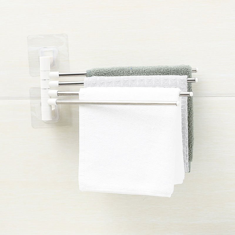 Multi-functional seamless four-bar towel rack stainless steel towel rack kitchen bathroom non-perforated towel storage rack
