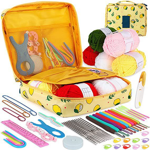 Cross-border 59-piece crochet suit DIY novice crochet full set material package portable wool knitting tools