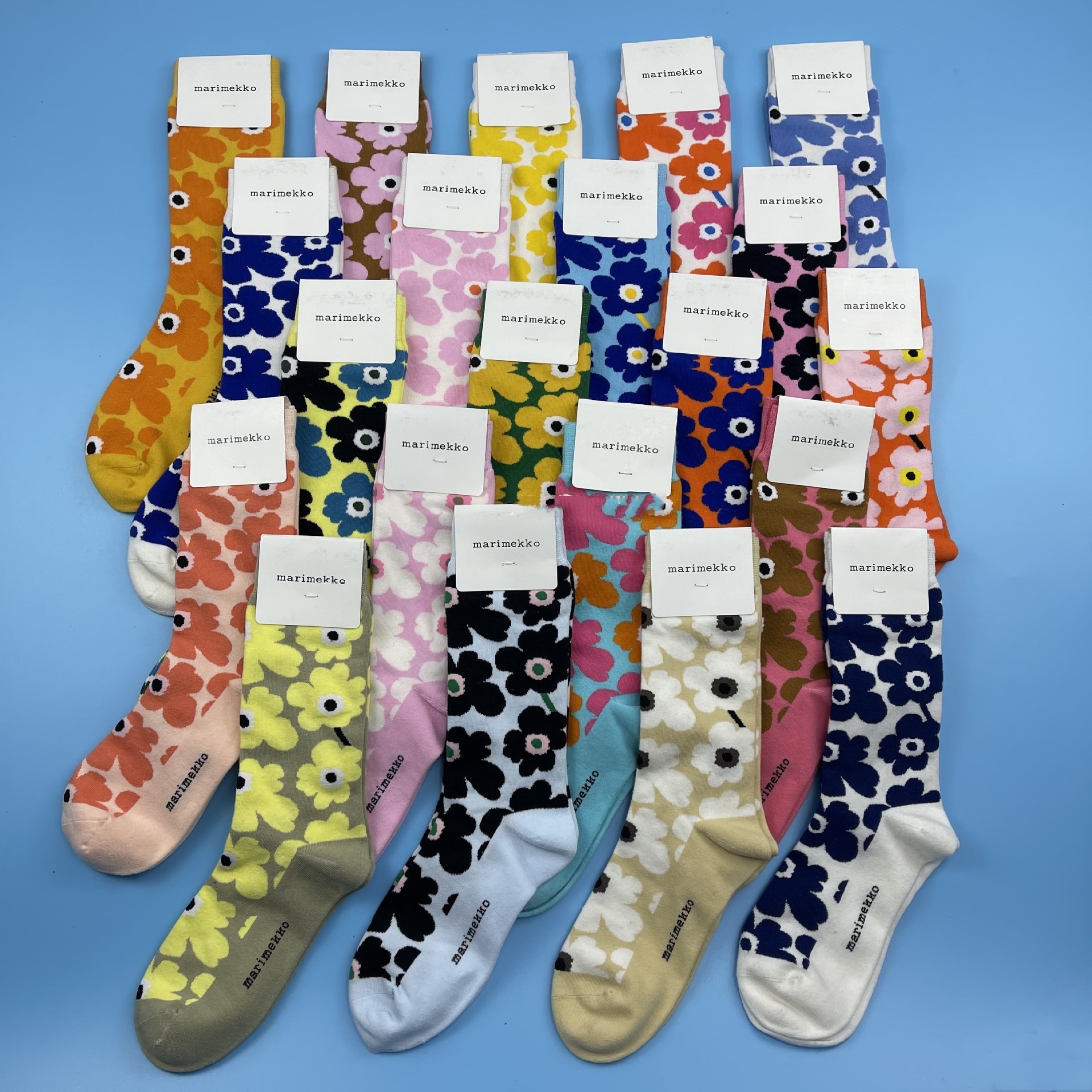 Finland marimekko color flower retro art light luxury niche happy high leg women's cotton socks Z