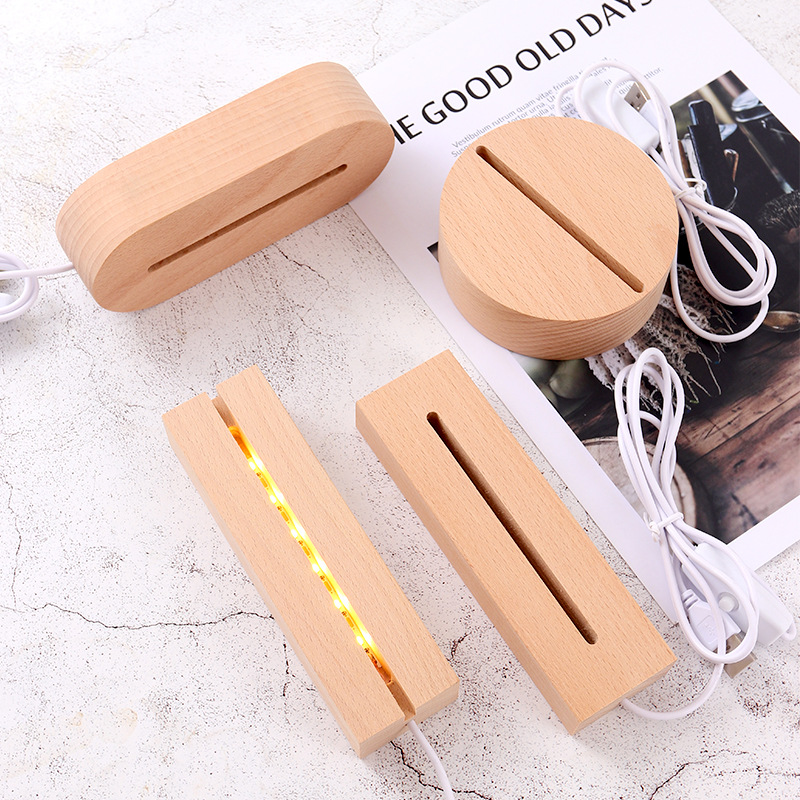 Creative solid wood lamp holder LED luminous base USB switch night light wooden ornaments beech acrylic night light