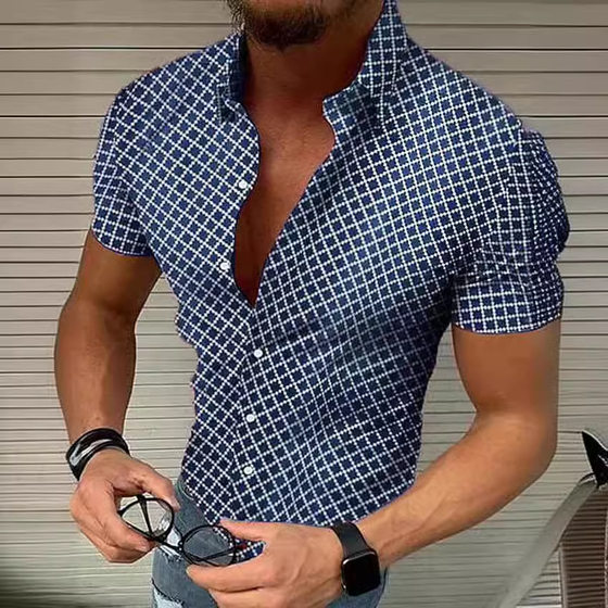 Men's foreign trade European size shirt European cool cross-border men's short sleeve shirt polka dot printed top