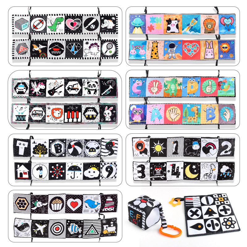 Cross-border Baby Cloth Book Black and White Animal Visual Shape and Color Recognition 0-3 Year Old Baby Cloth Book Infant Toy